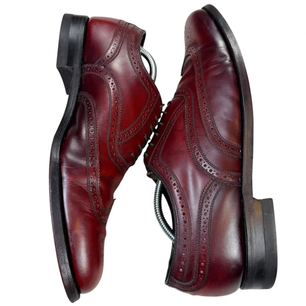 Vintage Florsheim Burgundy Oxblood Wingtip Oxford Dress Shoes Men's 11 D Leather